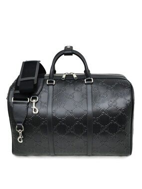 Gucci GG Embossed Boston Bag Black Leather 2-Way